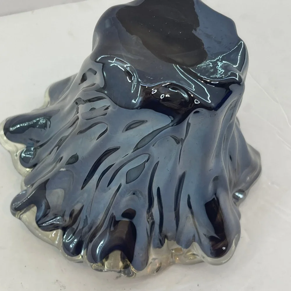 VTG Murano Style‎ Handkerchief Art Glass Vase Brown Swirl Ruffle Hand Blown